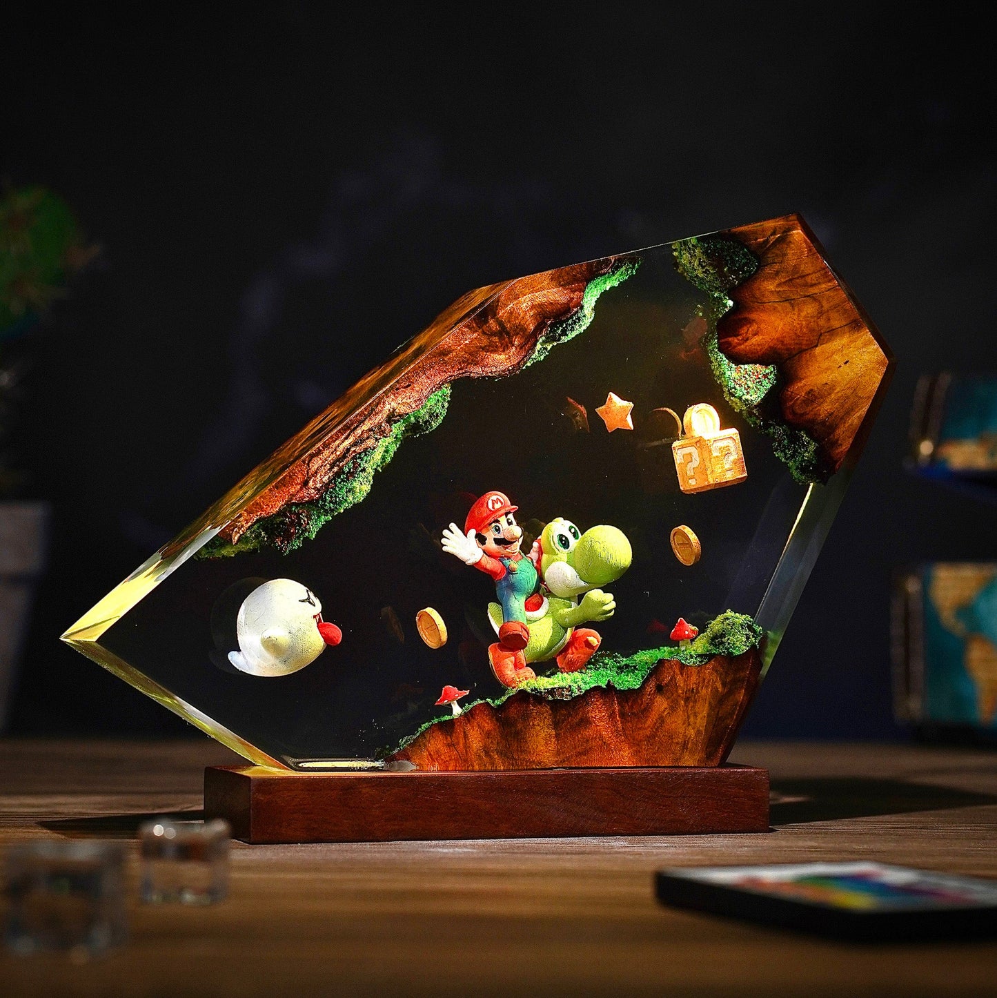 The Red Plumber & Green Dino: Adventure Resin Lamp
