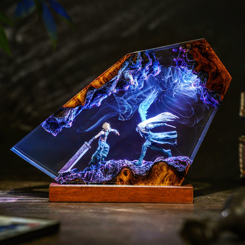 The Buster Warrior vs The One Winged Angel Resin Lamp