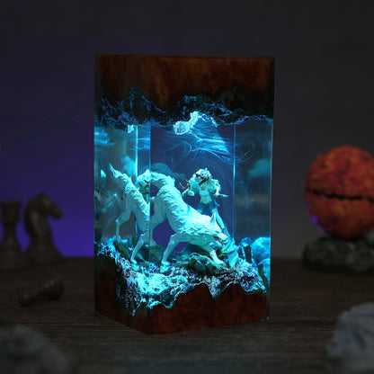 The Forest Goddess: White Wolf Spirit Resin Lamp